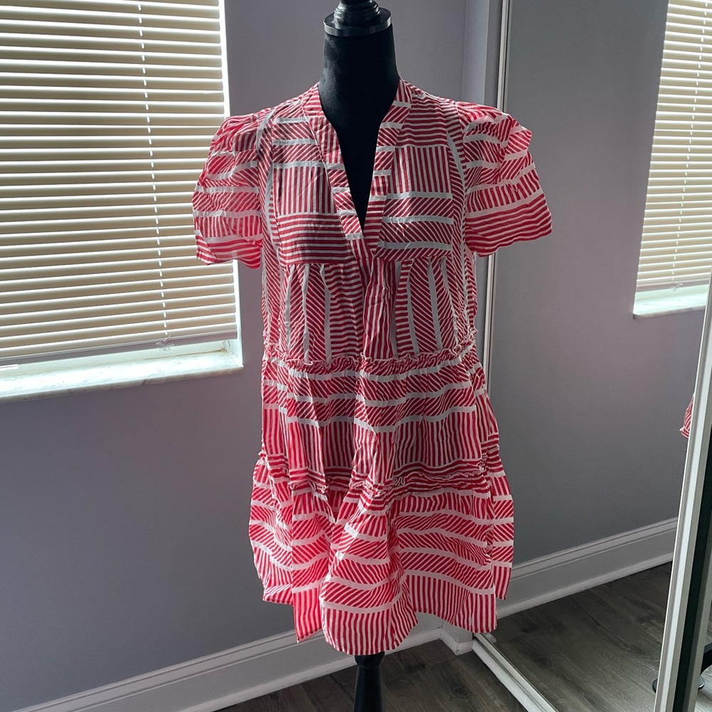 NWOT Aqua Vibrant Red and White Striped Blouse